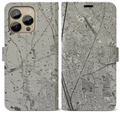 【土呂（埼玉県）】地図柄iPhoneケース（手帳タイプ）モノトーン・iPhone 14 Pro Max 用