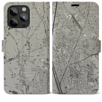 【土呂（埼玉県）】地図柄iPhoneケース（手帳タイプ）モノトーン・iPhone 15 Pro Max 用