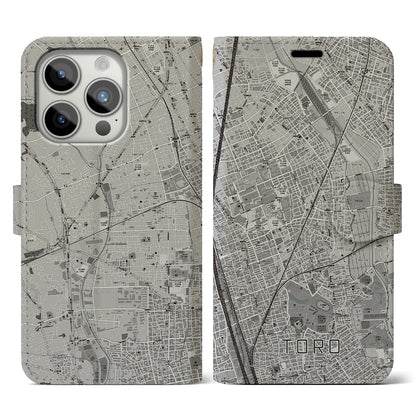 【土呂（埼玉県）】地図柄iPhoneケース（手帳タイプ）モノトーン・iPhone 15 Pro 用