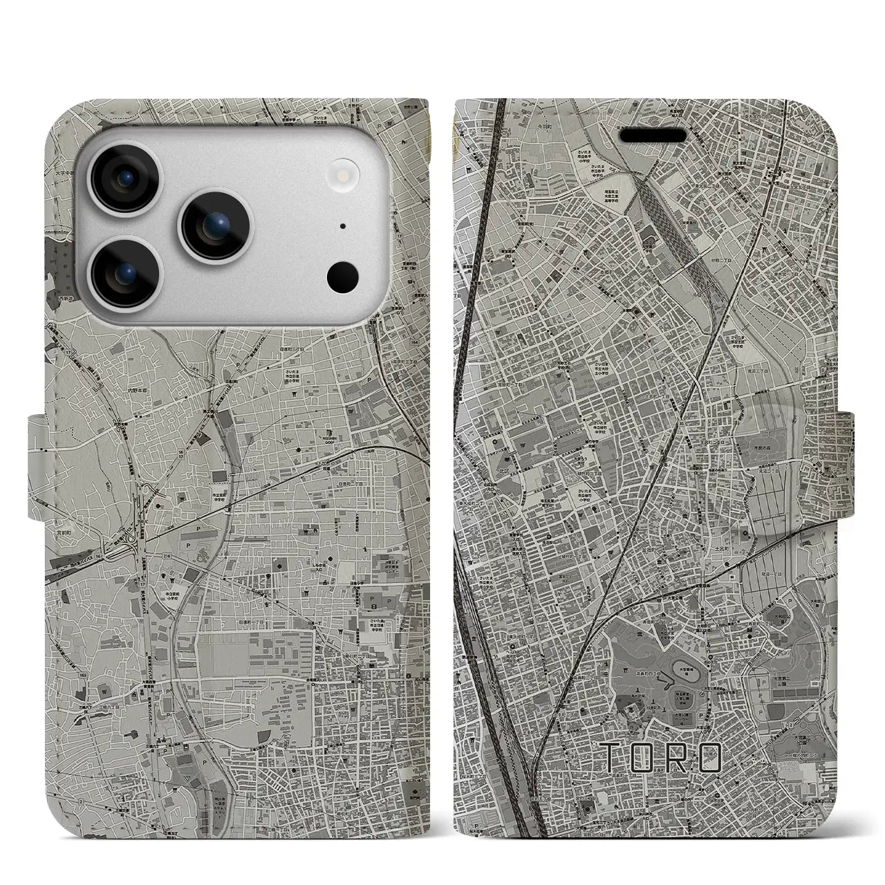 【土呂（埼玉県）】地図柄iPhoneケース（手帳タイプ）