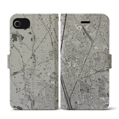 【土呂（埼玉県）】地図柄iPhoneケース（手帳タイプ）モノトーン・iPhone SE（第3 / 第2世代） / 8 / 7 / 6s / 6 用