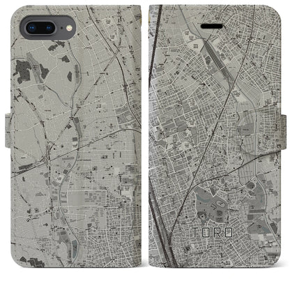 【土呂（埼玉県）】地図柄iPhoneケース（手帳タイプ）モノトーン・iPhone 8Plus /7Plus / 6sPlus / 6Plus 用