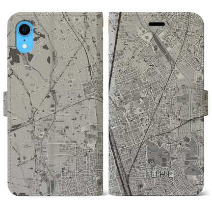 【土呂（埼玉県）】地図柄iPhoneケース（手帳タイプ）モノトーン・iPhone XR 用