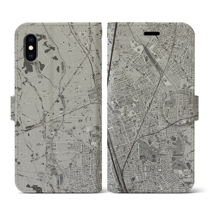 【土呂（埼玉県）】地図柄iPhoneケース（手帳タイプ）モノトーン・iPhone XS / X 用