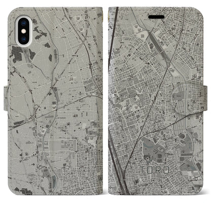 【土呂（埼玉県）】地図柄iPhoneケース（手帳タイプ）モノトーン・iPhone XS Max 用