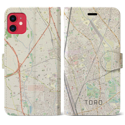 【土呂（埼玉県）】地図柄iPhoneケース（手帳タイプ）ナチュラル・iPhone 11 用