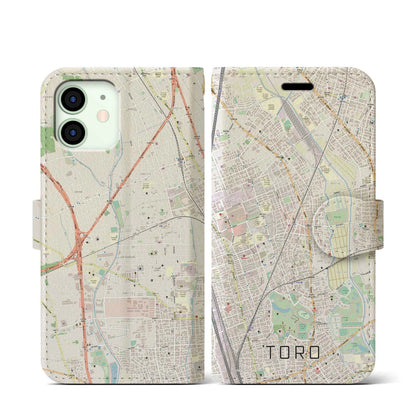 【土呂（埼玉県）】地図柄iPhoneケース（手帳タイプ）ナチュラル・iPhone 12 mini 用