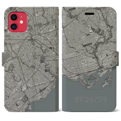 【トロント（カナダ）】地図柄iPhoneケース（手帳タイプ）モノトーン・iPhone 11 用