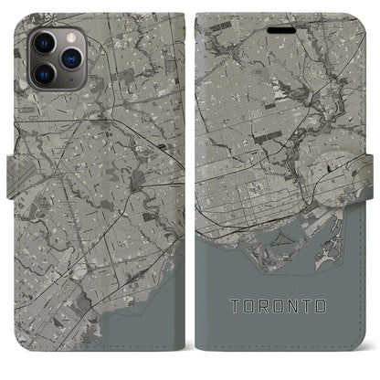 【トロント（カナダ）】地図柄iPhoneケース（手帳タイプ）モノトーン・iPhone 11 Pro Max 用