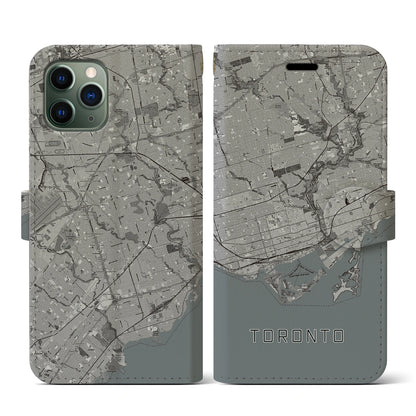 【トロント（カナダ）】地図柄iPhoneケース（手帳タイプ）モノトーン・iPhone 11 Pro 用