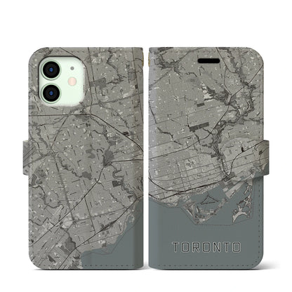 【トロント（カナダ）】地図柄iPhoneケース（手帳タイプ）モノトーン・iPhone 12 mini 用