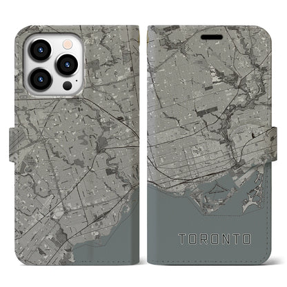 【トロント（カナダ）】地図柄iPhoneケース（手帳タイプ）モノトーン・iPhone 13 Pro 用
