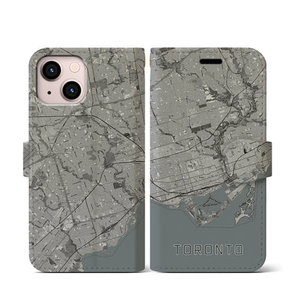 【トロント（カナダ）】地図柄iPhoneケース（手帳タイプ）モノトーン・iPhone 13 mini 用