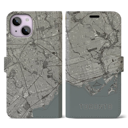 【トロント（カナダ）】地図柄iPhoneケース（手帳タイプ）モノトーン・iPhone 14 用