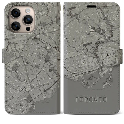 【トロント（カナダ）】地図柄iPhoneケース（手帳タイプ）モノトーン・iPhone 16 Plus 用