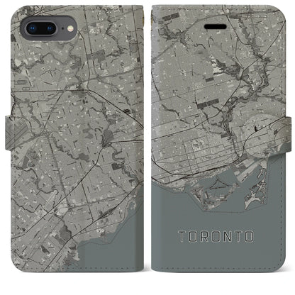 【トロント（カナダ）】地図柄iPhoneケース（手帳タイプ）モノトーン・iPhone 8Plus /7Plus / 6sPlus / 6Plus 用