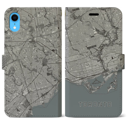 【トロント（カナダ）】地図柄iPhoneケース（手帳タイプ）モノトーン・iPhone XR 用