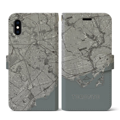 【トロント（カナダ）】地図柄iPhoneケース（手帳タイプ）モノトーン・iPhone XS / X 用