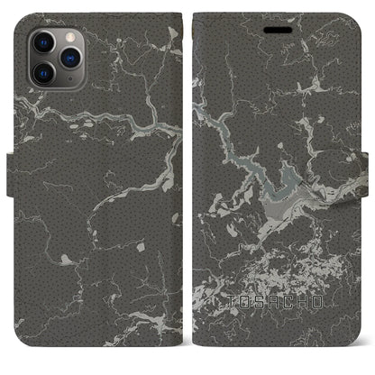 【土佐町（高知県）】地図柄iPhoneケース（手帳タイプ）モノトーン・iPhone 11 Pro Max 用