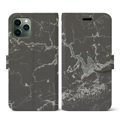 【土佐町（高知県）】地図柄iPhoneケース（手帳タイプ）モノトーン・iPhone 11 Pro 用