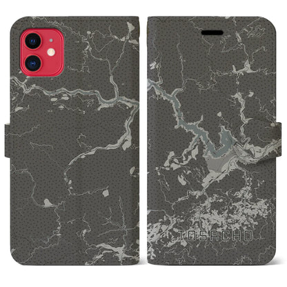 【土佐町（高知県）】地図柄iPhoneケース（手帳タイプ）モノトーン・iPhone 11 用