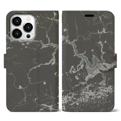 【土佐町（高知県）】地図柄iPhoneケース（手帳タイプ）モノトーン・iPhone 13 Pro 用