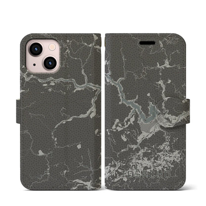 【土佐町（高知県）】地図柄iPhoneケース（手帳タイプ）モノトーン・iPhone 13 mini 用