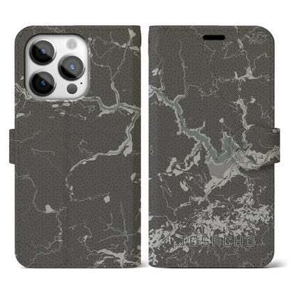 【土佐町（高知県）】地図柄iPhoneケース（手帳タイプ）モノトーン・iPhone 14 Pro 用