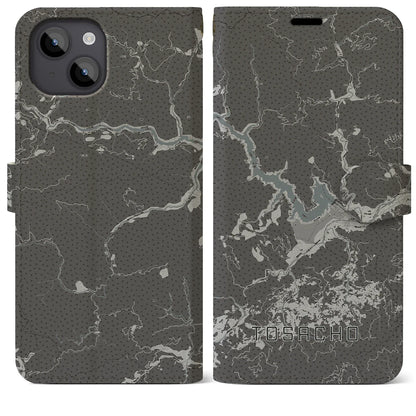 【土佐町（高知県）】地図柄iPhoneケース（手帳タイプ）モノトーン・iPhone 14 Plus 用