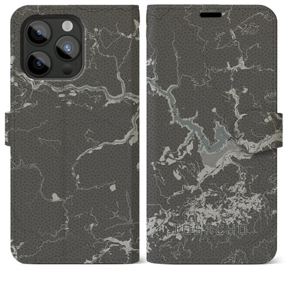 【土佐町（高知県）】地図柄iPhoneケース（手帳タイプ）モノトーン・iPhone 15 Pro Max 用