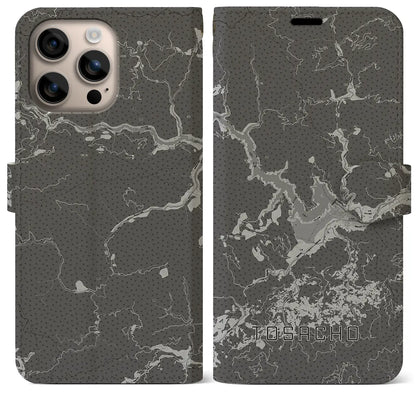 【土佐町（高知県）】地図柄iPhoneケース（手帳タイプ）モノトーン・iPhone 16 Plus 用