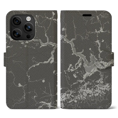 【土佐町（高知県）】地図柄iPhoneケース（手帳タイプ）モノトーン・iPhone 16 用