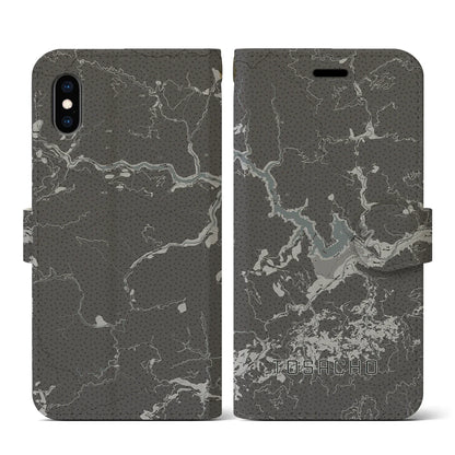 【土佐町（高知県）】地図柄iPhoneケース（手帳タイプ）モノトーン・iPhone XS / X 用