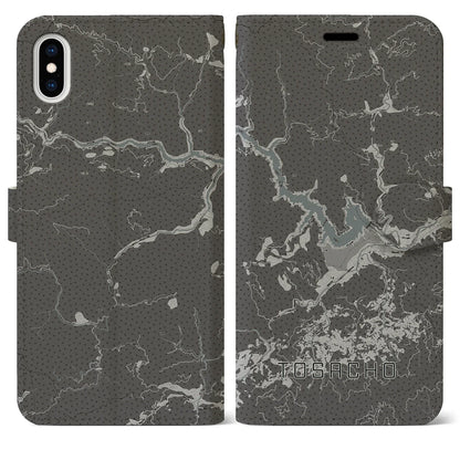 【土佐町（高知県）】地図柄iPhoneケース（手帳タイプ）モノトーン・iPhone XS Max 用