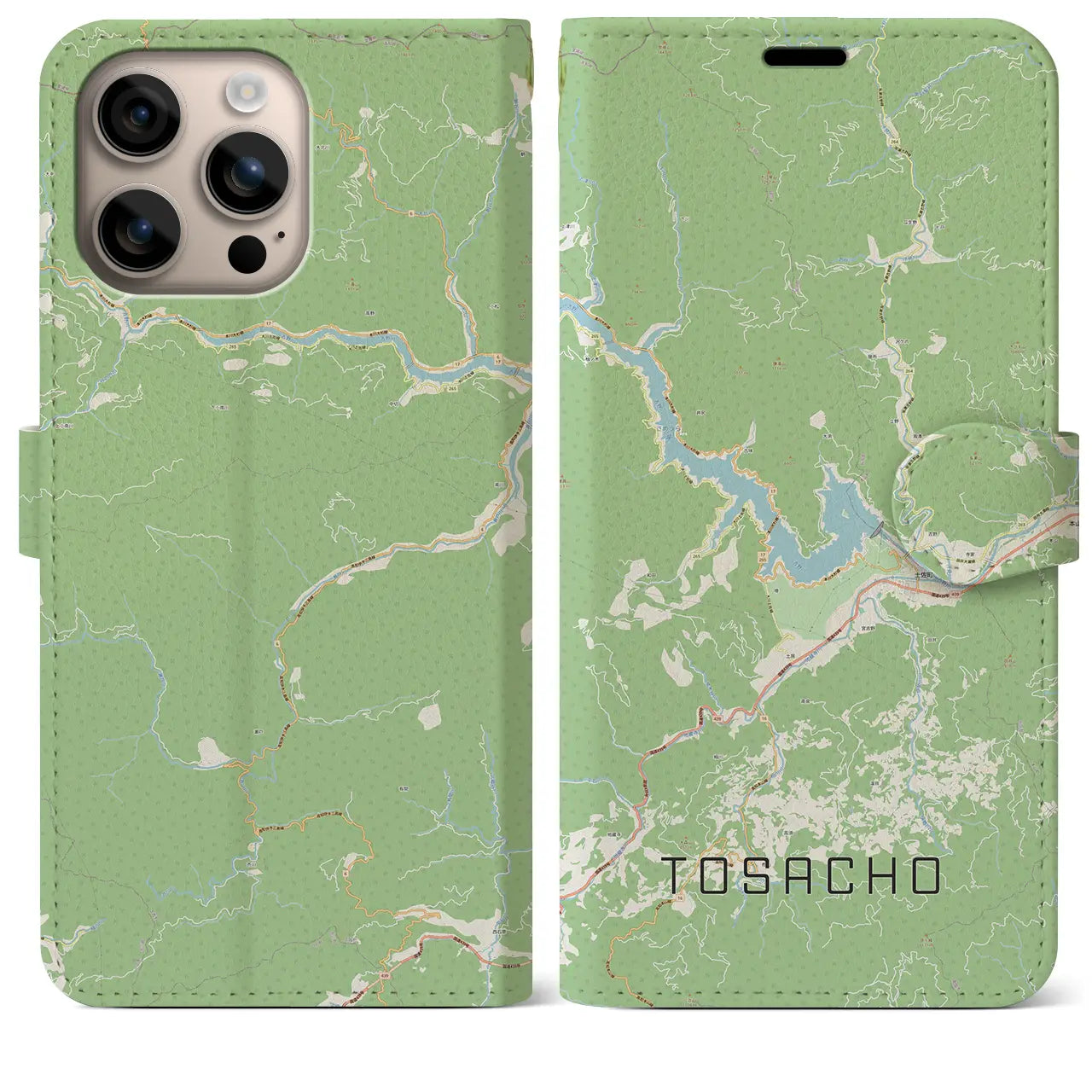 【土佐町（高知県）】地図柄iPhoneケース（手帳タイプ）ナチュラル・iPhone 16 Plus 用