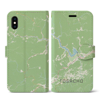 【土佐町（高知県）】地図柄iPhoneケース（手帳タイプ）ナチュラル・iPhone XS / X 用