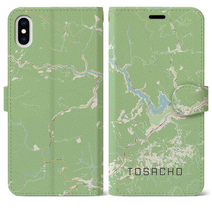 【土佐町（高知県）】地図柄iPhoneケース（手帳タイプ）ナチュラル・iPhone XS Max 用