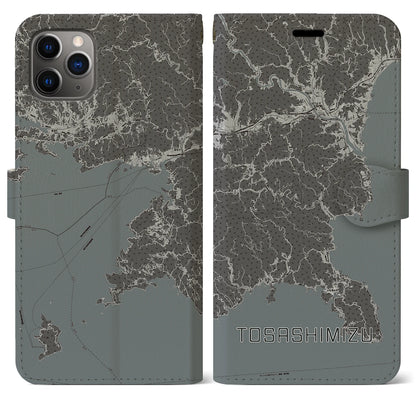 【土佐清水（高知県）】地図柄iPhoneケース（手帳タイプ）モノトーン・iPhone 11 Pro Max 用