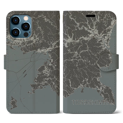【土佐清水（高知県）】地図柄iPhoneケース（手帳タイプ）モノトーン・iPhone 12 / 12 Pro 用