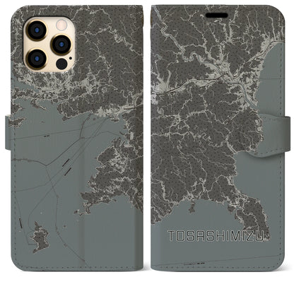 【土佐清水（高知県）】地図柄iPhoneケース（手帳タイプ）モノトーン・iPhone 12 Pro Max 用