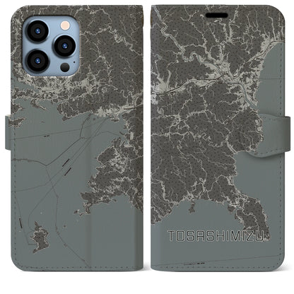 【土佐清水（高知県）】地図柄iPhoneケース（手帳タイプ）モノトーン・iPhone 13 Pro Max 用