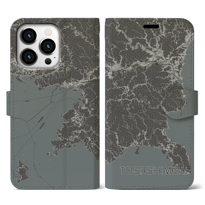【土佐清水（高知県）】地図柄iPhoneケース（手帳タイプ）モノトーン・iPhone 13 Pro 用