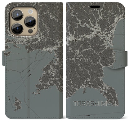 【土佐清水（高知県）】地図柄iPhoneケース（手帳タイプ）モノトーン・iPhone 14 Pro Max 用