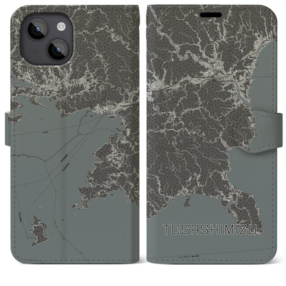 【土佐清水（高知県）】地図柄iPhoneケース（手帳タイプ）モノトーン・iPhone 14 Plus 用