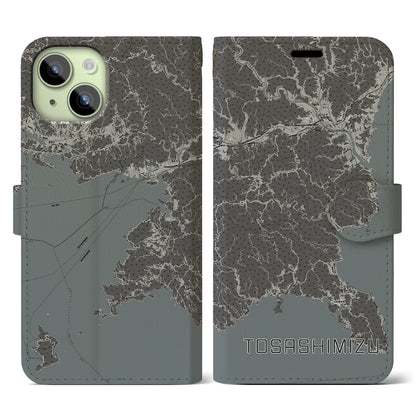 【土佐清水（高知県）】地図柄iPhoneケース（手帳タイプ）モノトーン・iPhone 15 用