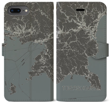 【土佐清水（高知県）】地図柄iPhoneケース（手帳タイプ）モノトーン・iPhone 8Plus /7Plus / 6sPlus / 6Plus 用