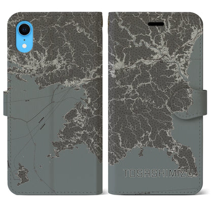 【土佐清水（高知県）】地図柄iPhoneケース（手帳タイプ）モノトーン・iPhone XR 用