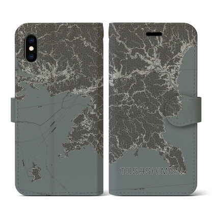 【土佐清水（高知県）】地図柄iPhoneケース（手帳タイプ）モノトーン・iPhone XS / X 用