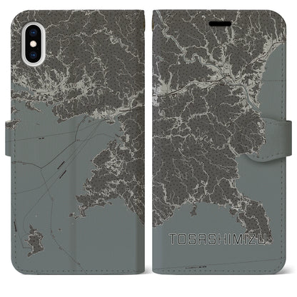 【土佐清水（高知県）】地図柄iPhoneケース（手帳タイプ）モノトーン・iPhone XS Max 用