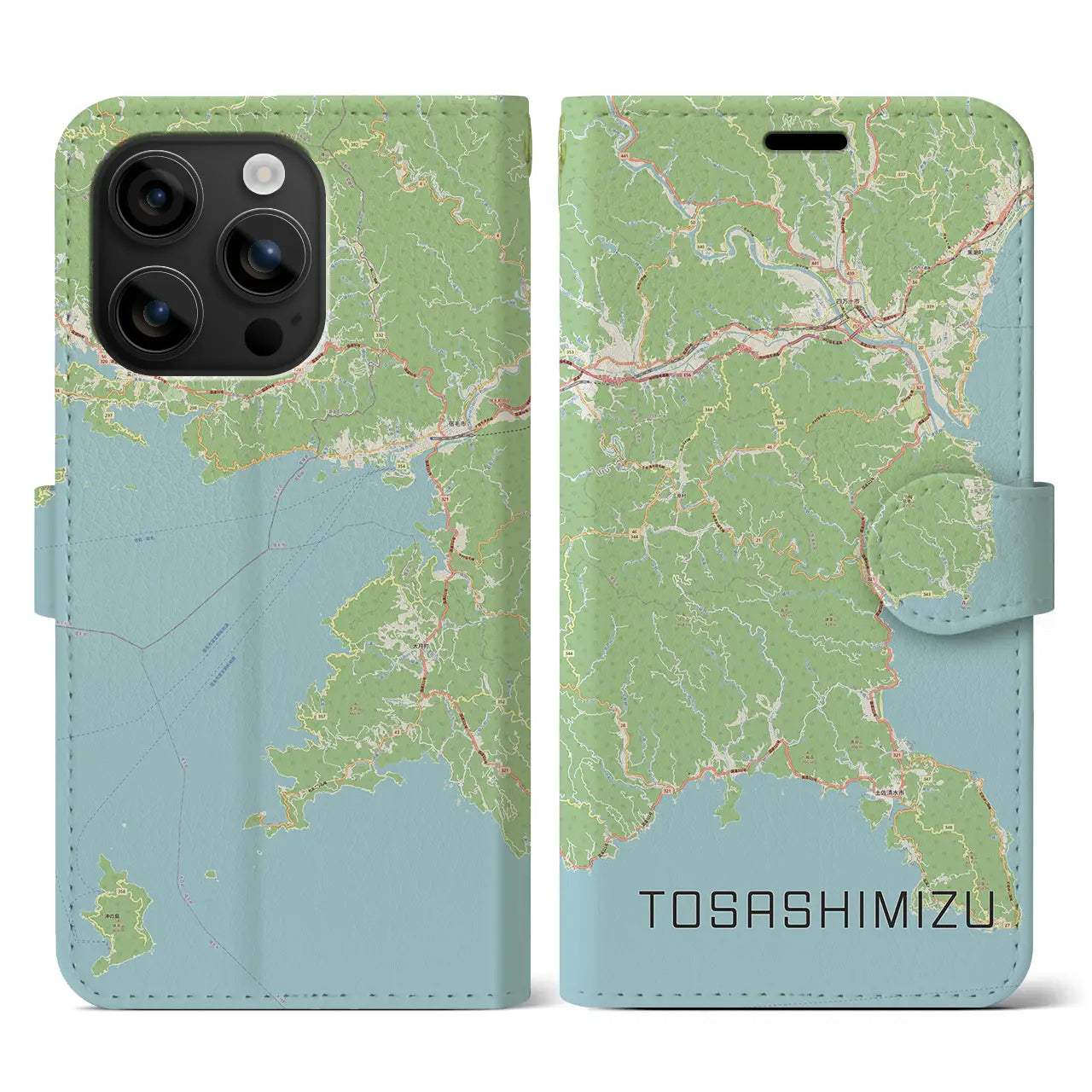 【土佐清水（高知県）】地図柄iPhoneケース（手帳タイプ）ナチュラル・iPhone 16 用